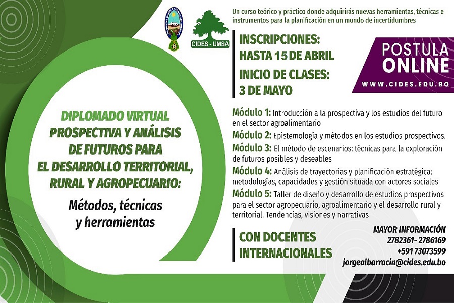 DIPLOMADO VIRTUAL EN PROSPECTIVA Y ANÁLISIS DE FUTUROS PARA EL DESARROLLO TERRITORIAL, RURAL Y AGROPECUARIO