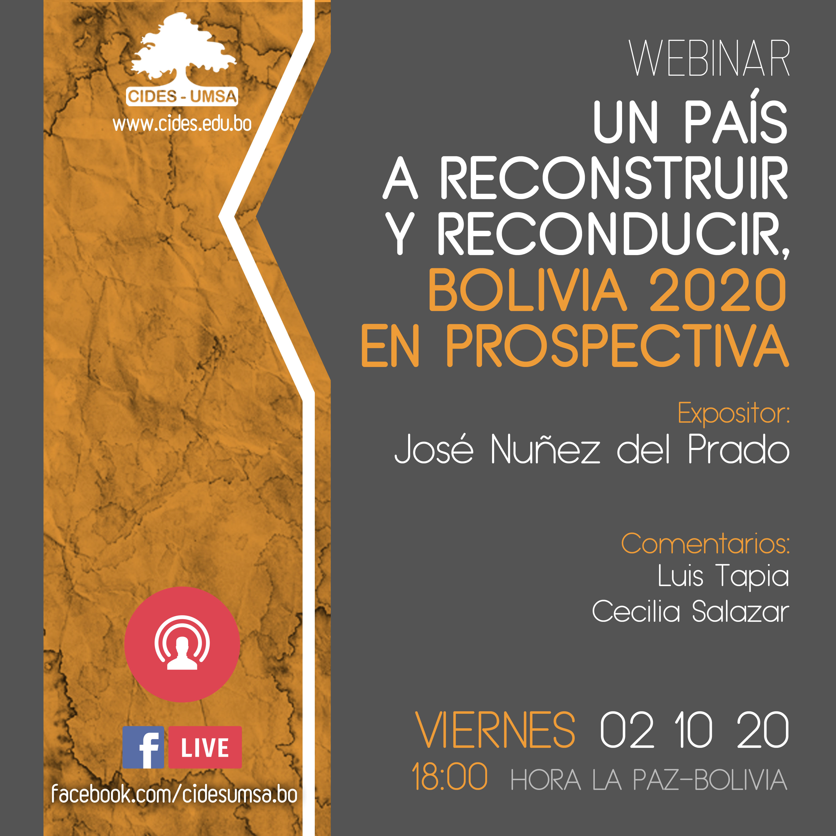 WEBINAR: UN PAÍS A RECONSTRUIR Y RECONDUCIR, BOLIVIA 2020 EN PROSPECTIVA