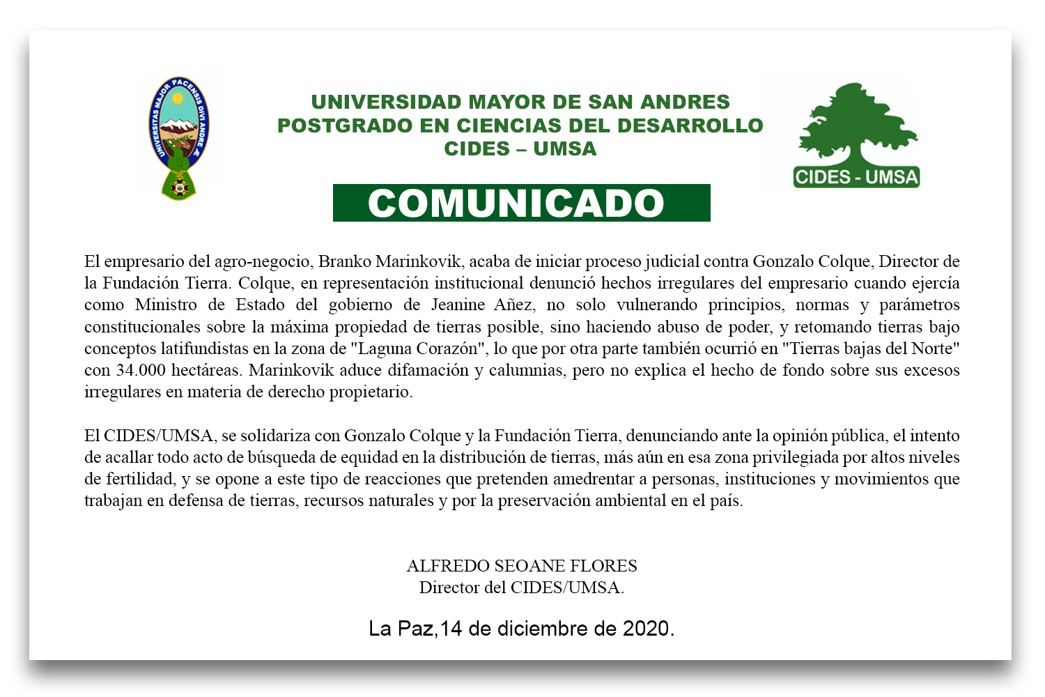 COMUNICADO CIDES - UMSA